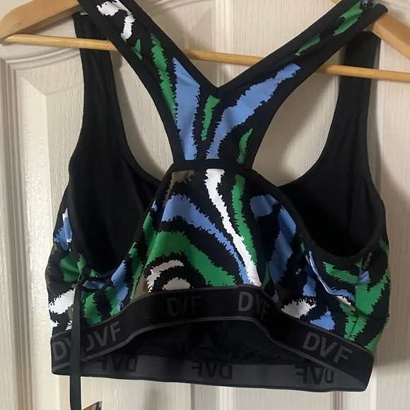 156 Diane Von Furstenberg Blue and Green Patterned Sports Bra XL - Picture 3 of 3
